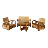 Art Deco Rattan and Teak Living Room Set from the 40s-50s.