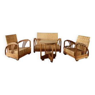 Art Deco Rattan and Teak Living Room Set from the 40s-50s.