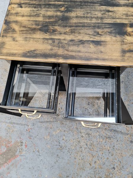 Medical metal furniture two doors four drawers brass handles