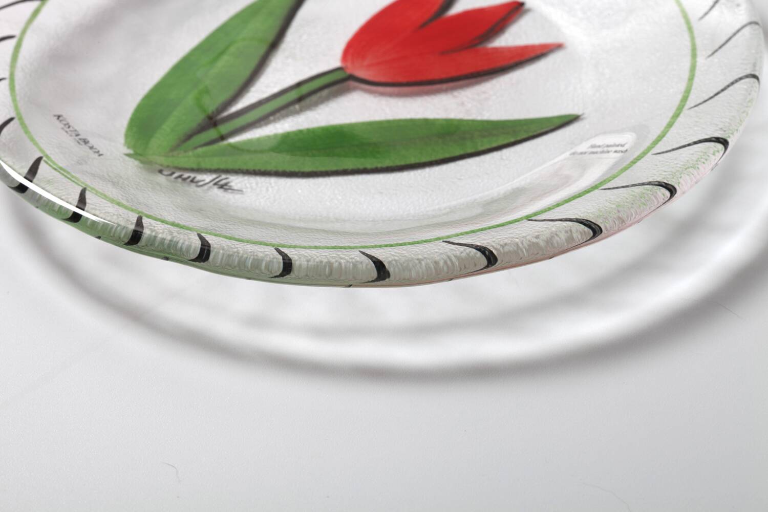 Kosta Boda Vintage Glass Plate: Red Tulip Design by Ulrica Hydman Vallien