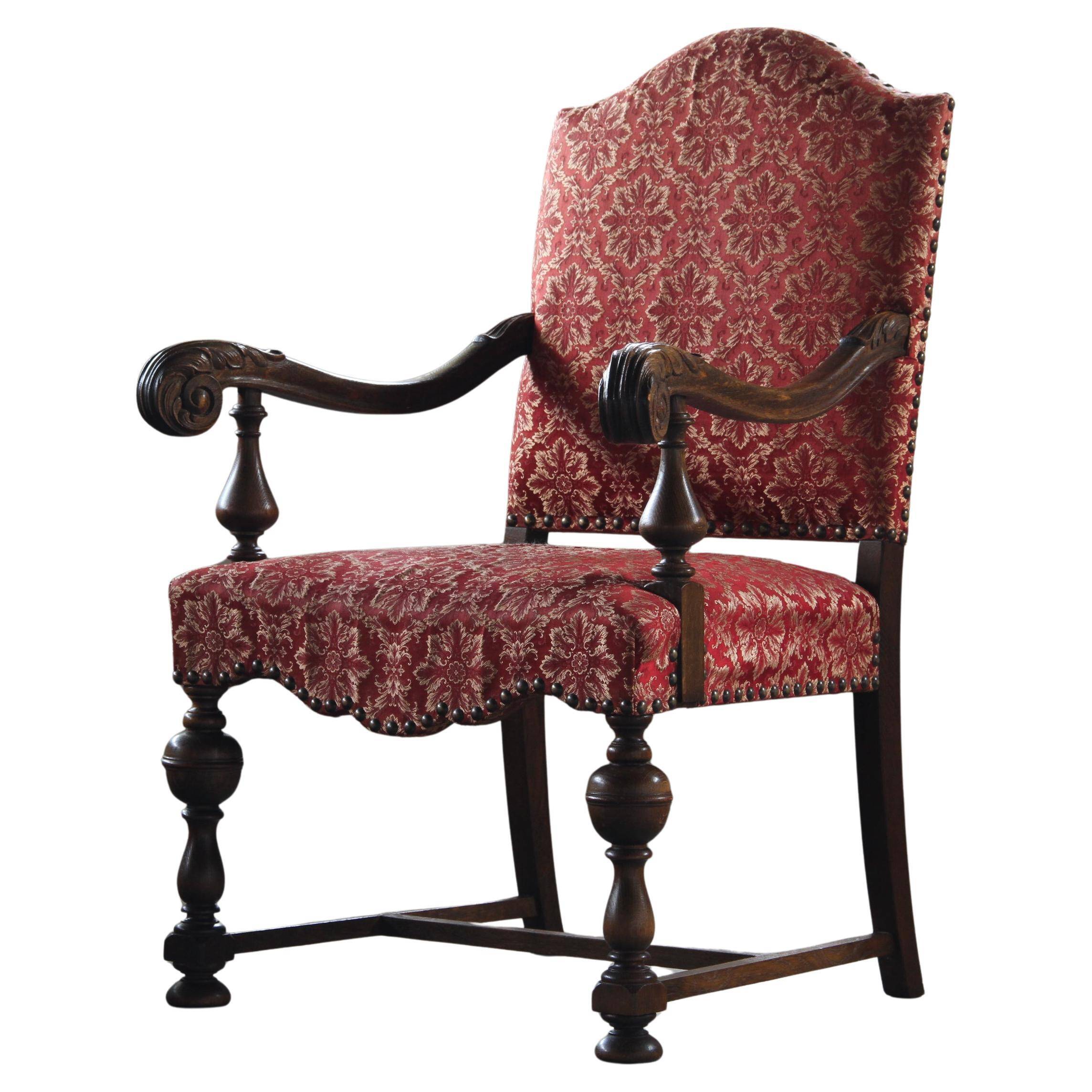 Vintage 19th century Danish Baroque oak armchair - Louis XV style