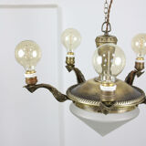 Vintage brass and glass chandelier, 40s