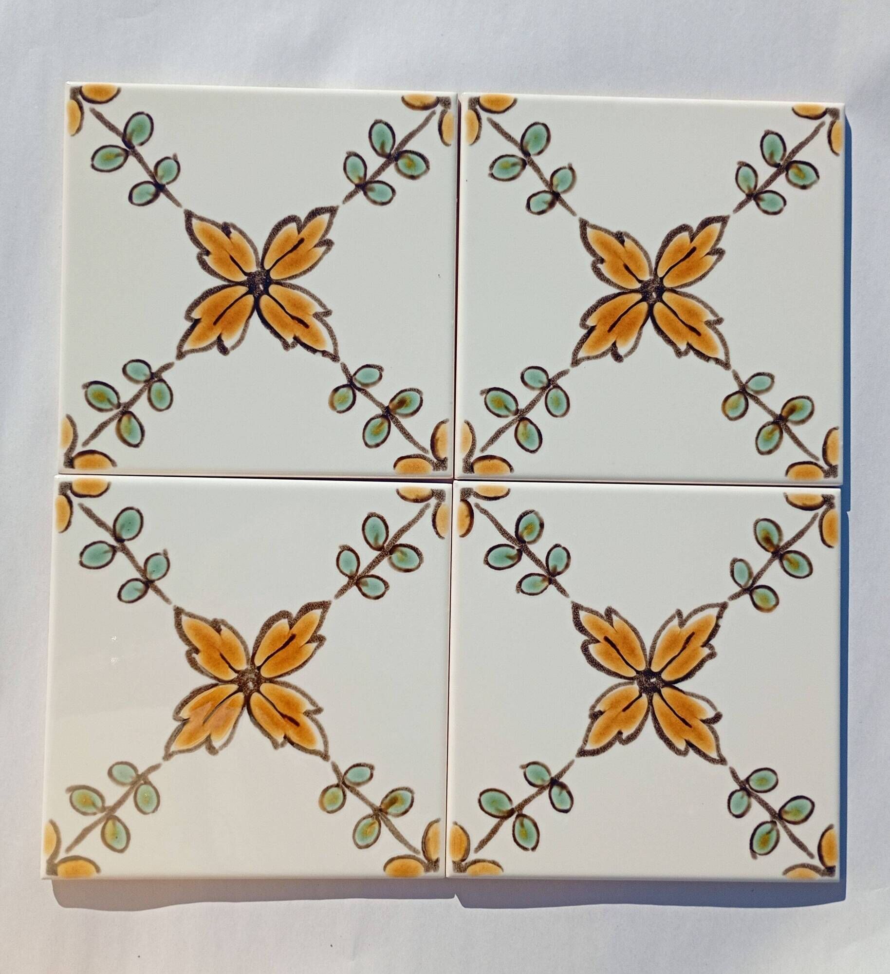Set of 4 Vintage Portuguese Tiles 15x15 cm  Authentic Hand-Painted Majolica