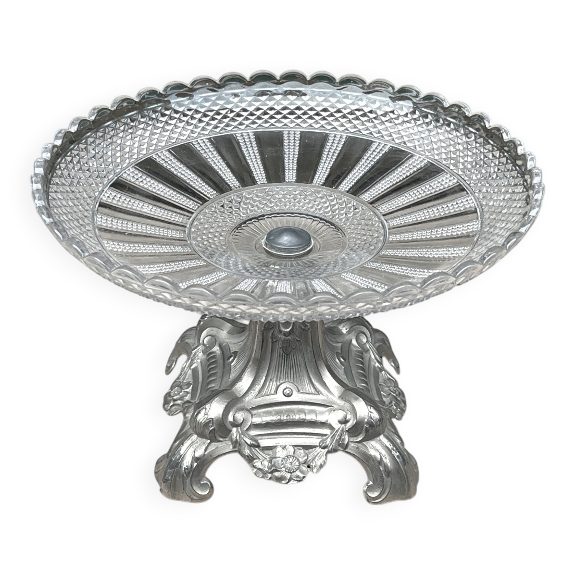 Art Nouveau fruit bowl in glass and metal Art Nouveau compote dish