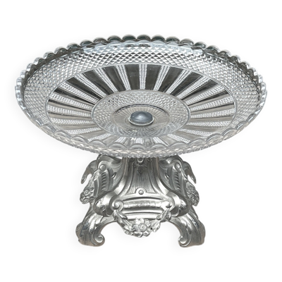 Coupe à fruit Art Nouveau en verre et métal Compotier Art Nouveau