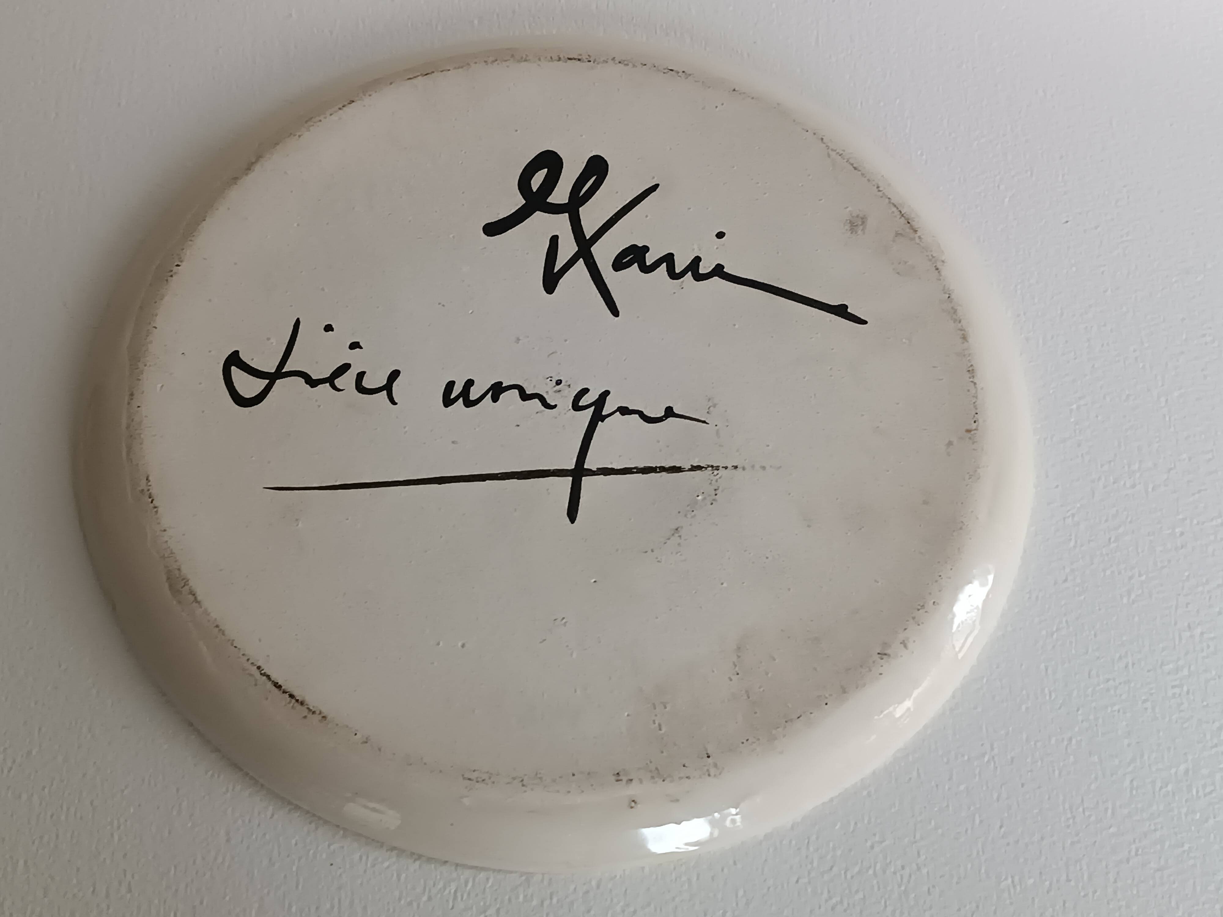 Ceramic plate by Jacques Marie, deer decoration, 1960