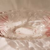 Oval bowl in crystal and frosted glass, pink and frosted.