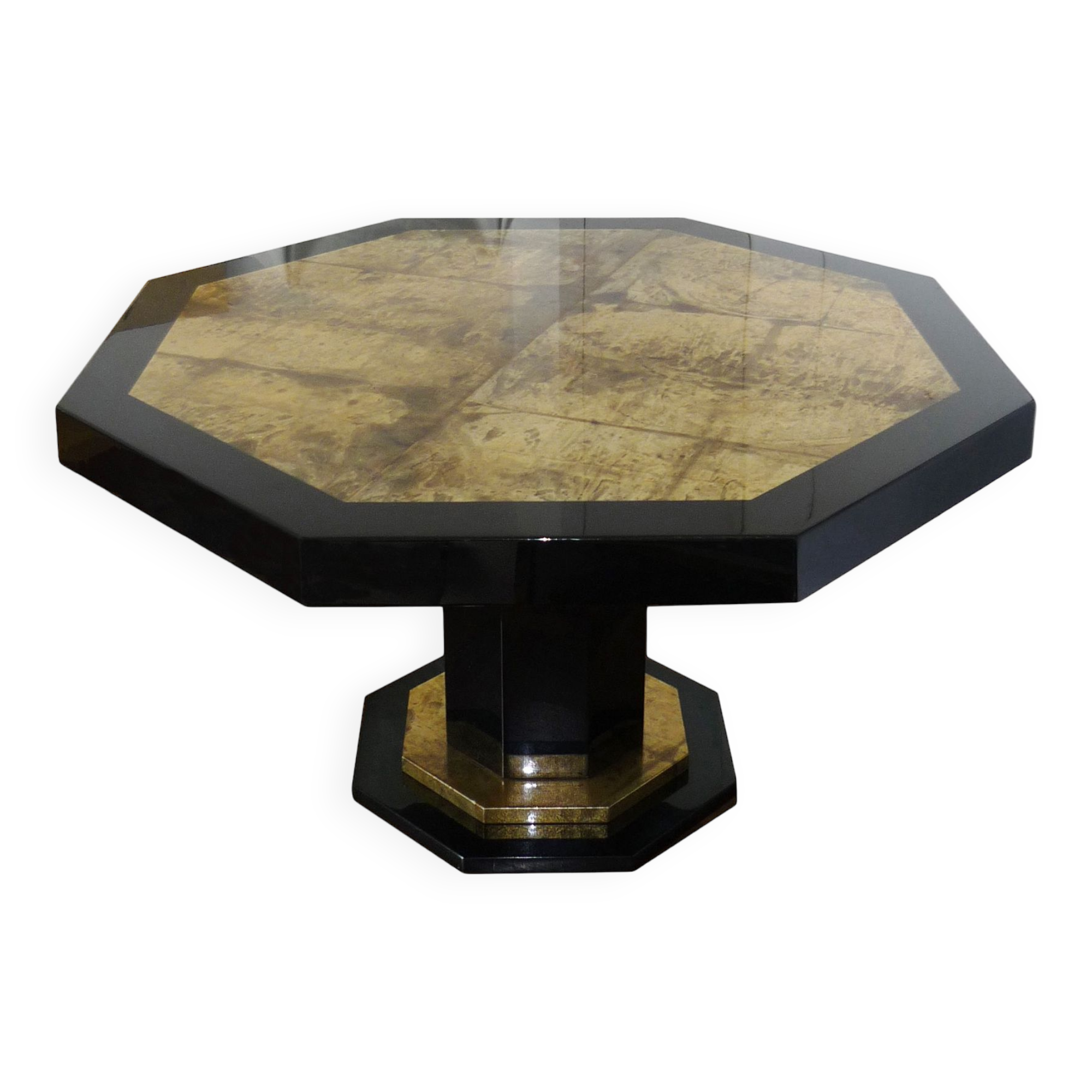 Dining room table in black lacquered hexagonal shape