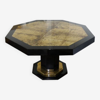 Dining room table in black lacquered hexagonal shape