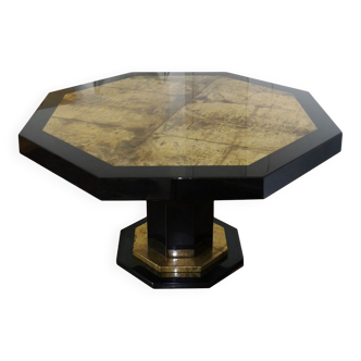 Table de salle à manger de forme hexagonale laquée noire