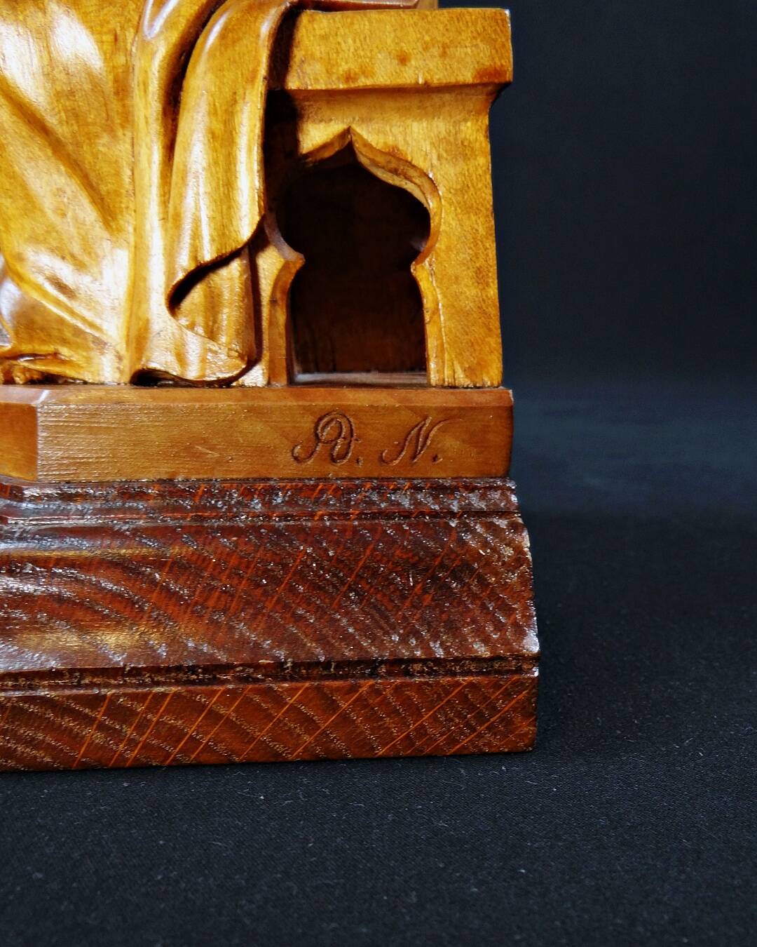 Virgin breastfeeding the Child Jesus and Saint John religious sculpture wood