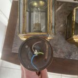 Old Pair of Gilded Brass Wall Lights in Carriage Lantern Eagle Empire Style