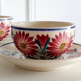 Lot de 2 tasses + soucoupes HB Quimper décor floral F436 – Peintes main