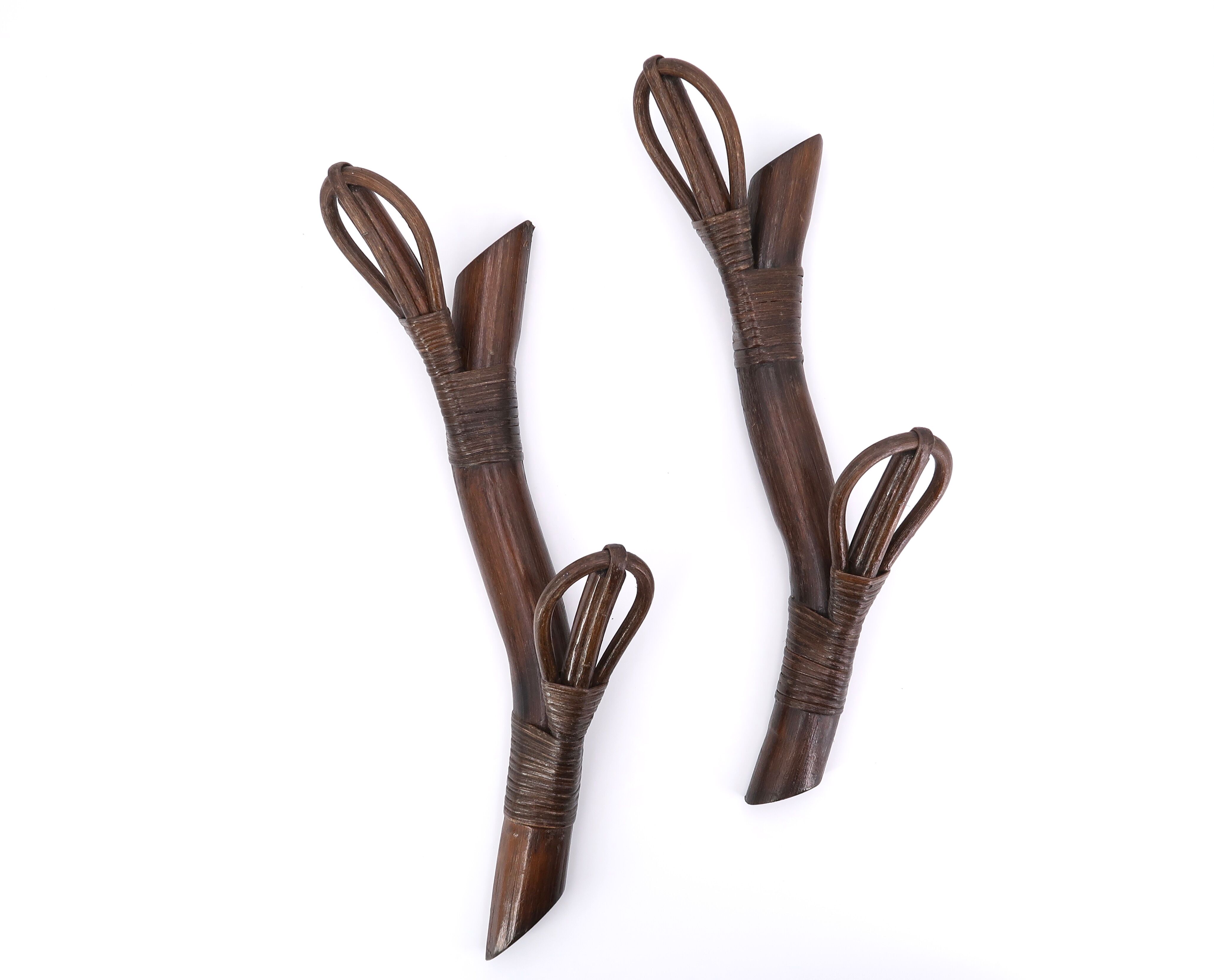 Pair of rattan coat racks, 1970s