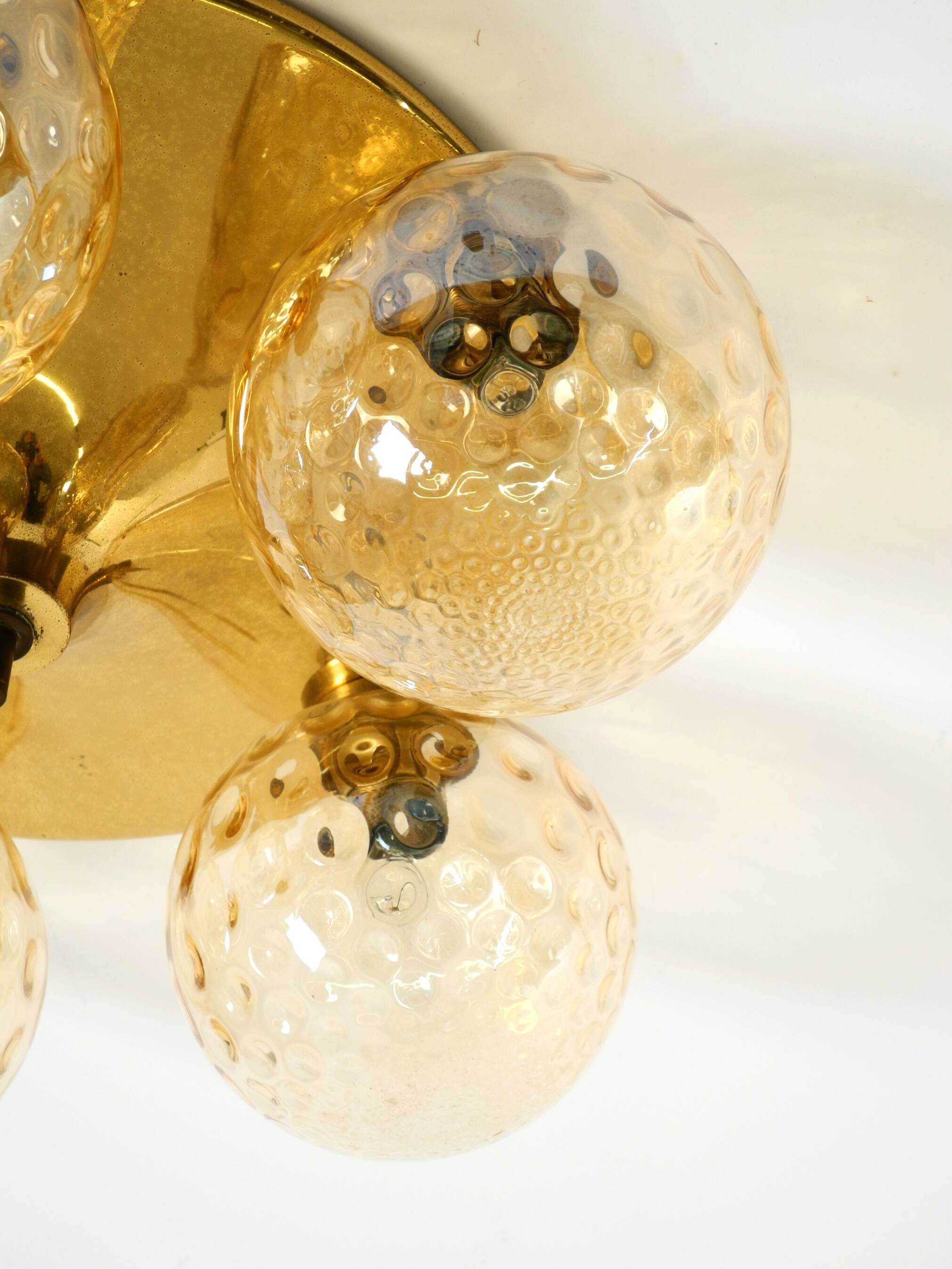 1960s Space Age brass ceiling lamp with 5 glass balls