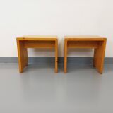Pair of vintage Charlotte Perriand Les Arcs stools in pine from the 60s 70s