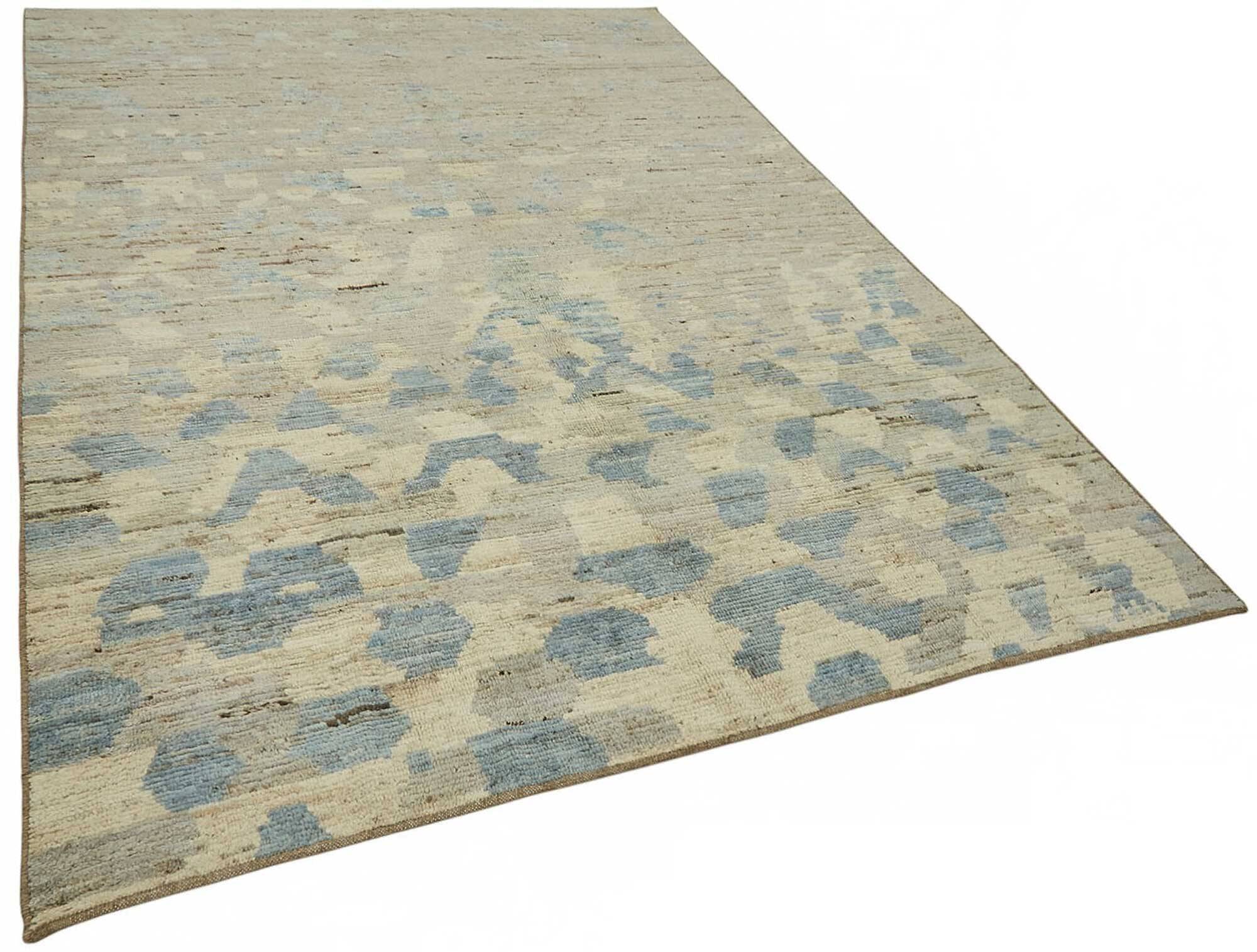 Hand-Knotted Turkish Contemporary 203 cm x 296 cm Beige Wool Carpet