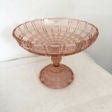 Compotier en verre rose ciselé à facettes