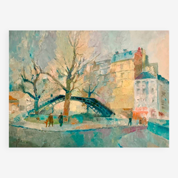 "Le pont tournant du quai de Valmy" huile sur toile