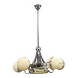 Art Deco Chrome and Glass Chandelier, 5 Globes, 1930s