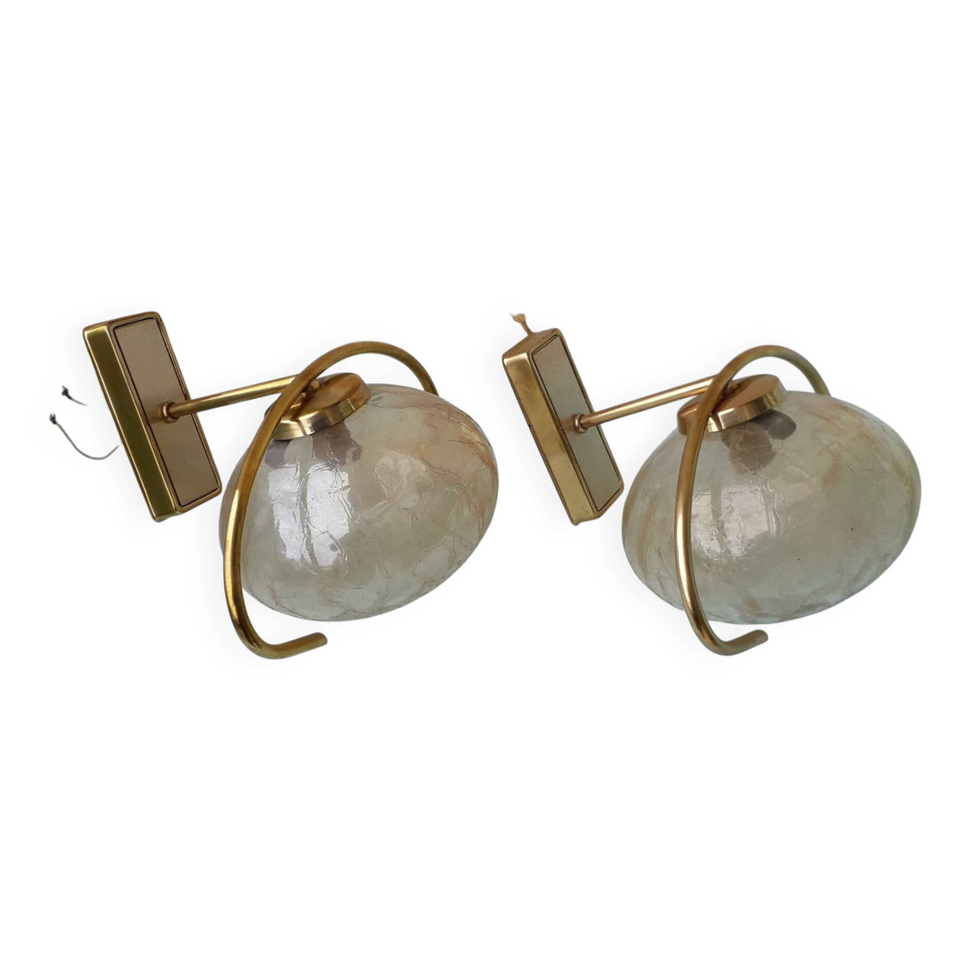 Pair of brass and glass wall lights