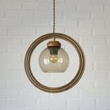 Wooden hanging light / vintage handmade rustic pendant lamp 1970's