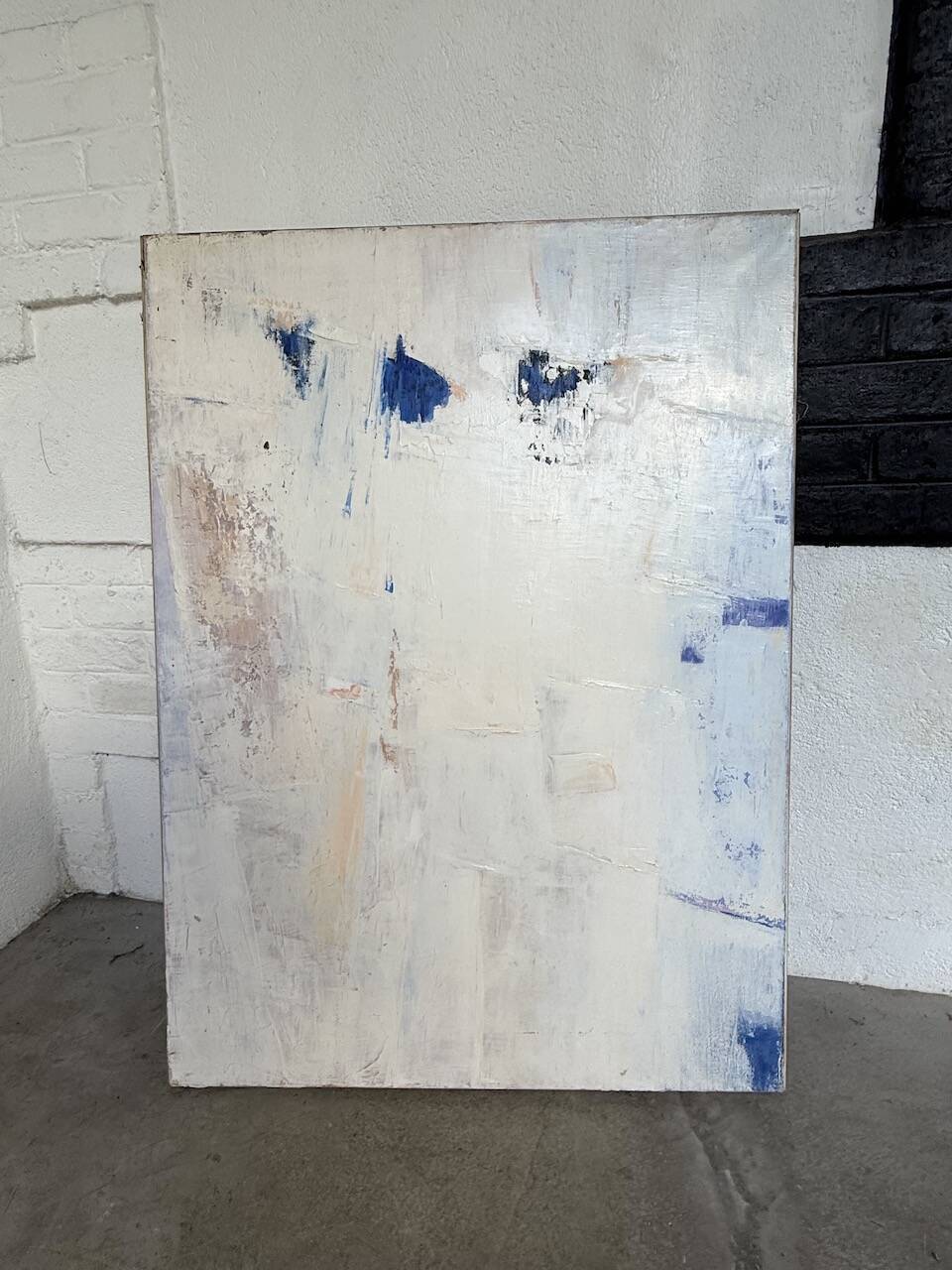 Toile abstraite blanche, peinture à l’huile XXème