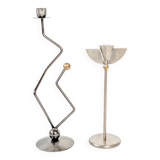 Pair of stainless steel candle holders 80s
