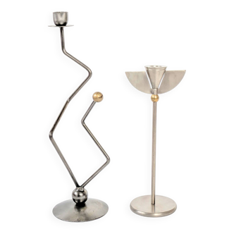 Pair of stainless steel candle holders 80s