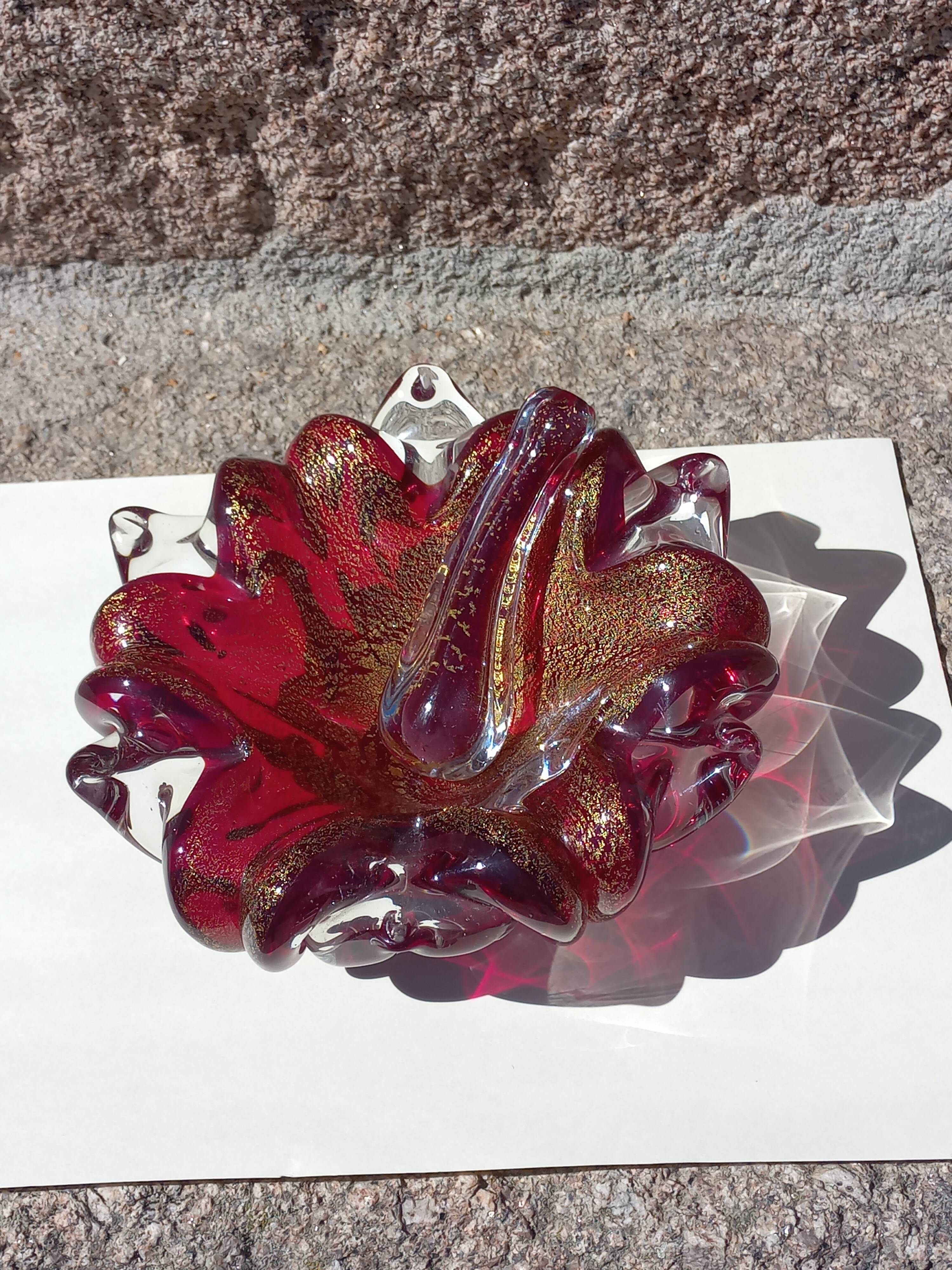 Cendrier et pilon verre et inclusions or Murano vintage