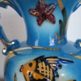 Vase ceroc monaco vintage 1960 blue and gold seahorse fish