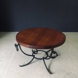 Rustic Oak and Wrought Iron Coffee Table, Belgium, 1950s