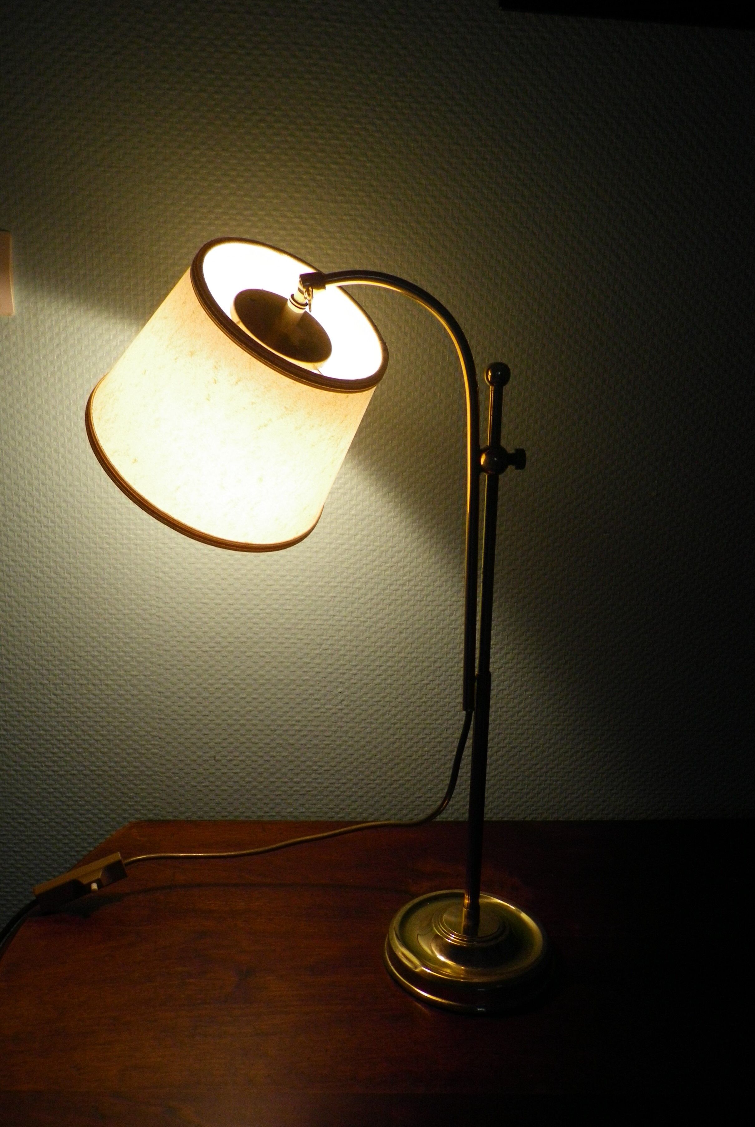 Reclining table lamp by Koch & Lowy for OMI, brass, metal, fabric - Germany - 60s/70s