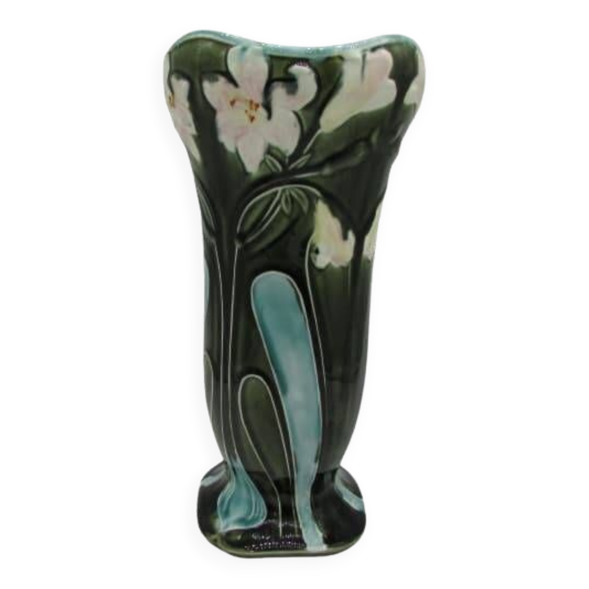 Art-Nouveau slip vase decorated with Iris flowers