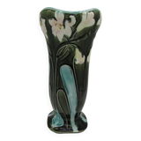 Vase barbotine Art-Nouveau décor fleurs d'Iris