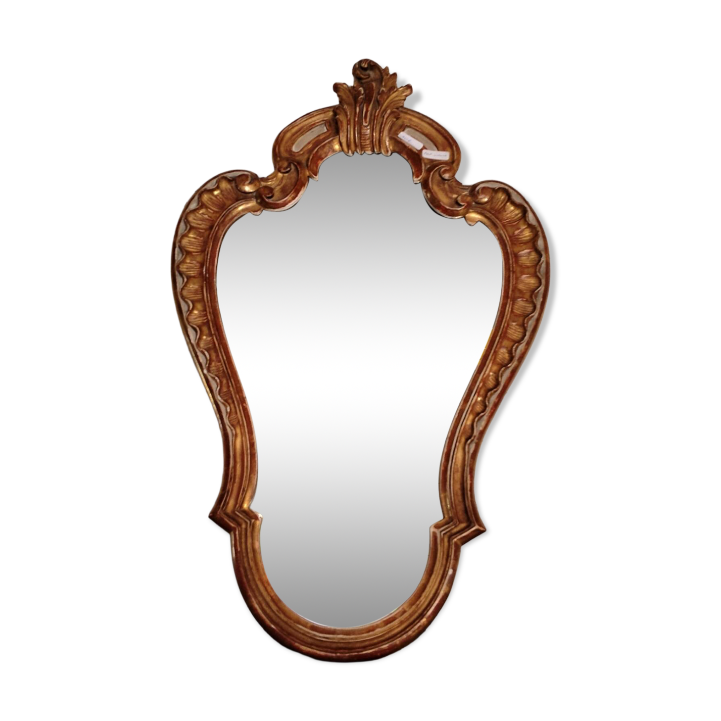 Rococo Style Mirror in Gilded Wood with Sculpted Pediment