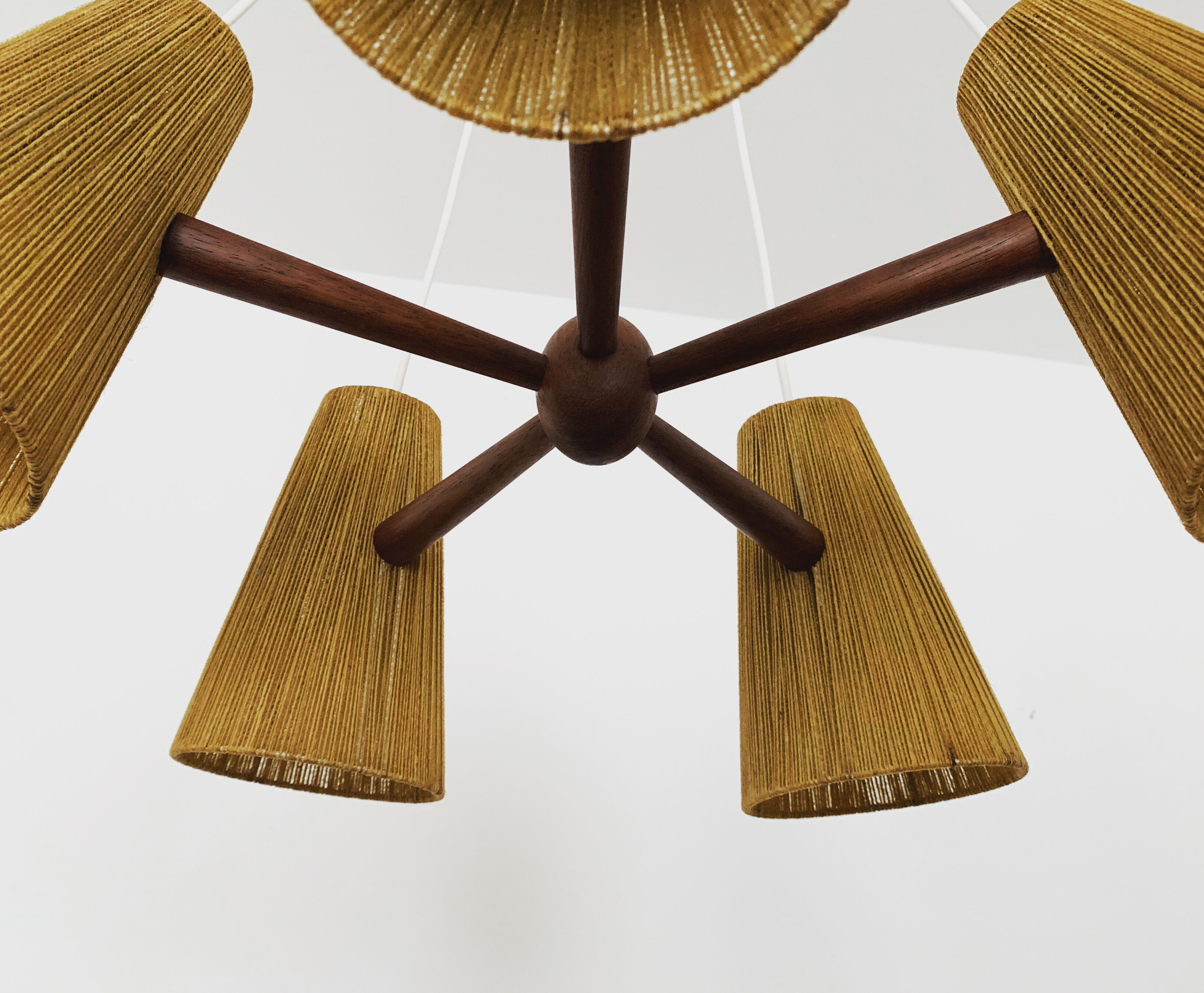 Teakwood and raffia bast chandelier by Temde