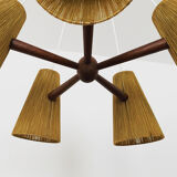 Teakwood and raffia bast chandelier by Temde