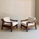 Brutalist Biosca armchairs in stained pine wood, Spain 1960