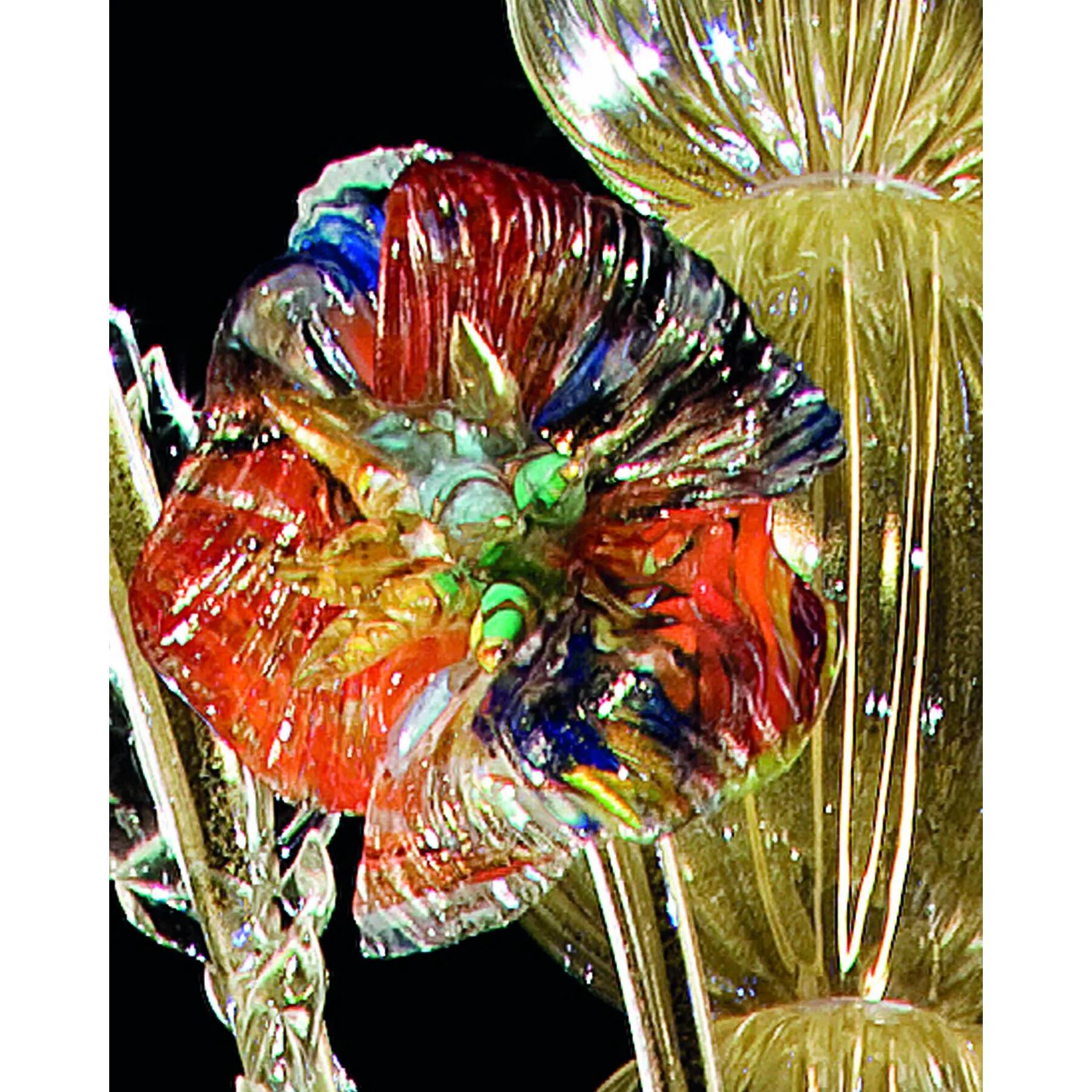Contemporary Lively Transparent and Gold Floral Chandelier in Murano Glass