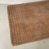 Table basse osier tressé et métal 1960