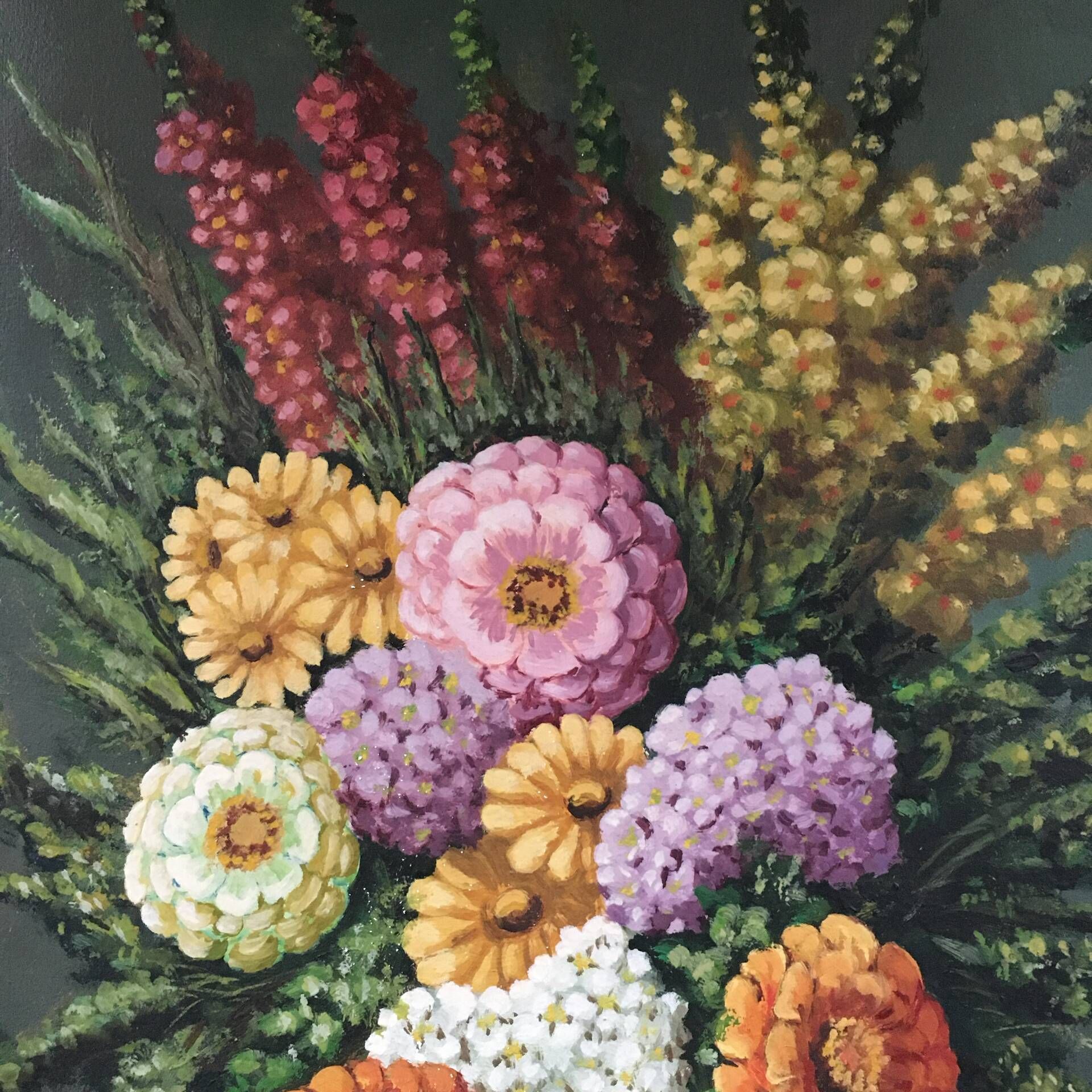 Tableau bouquet de dahlias signé Decock 66