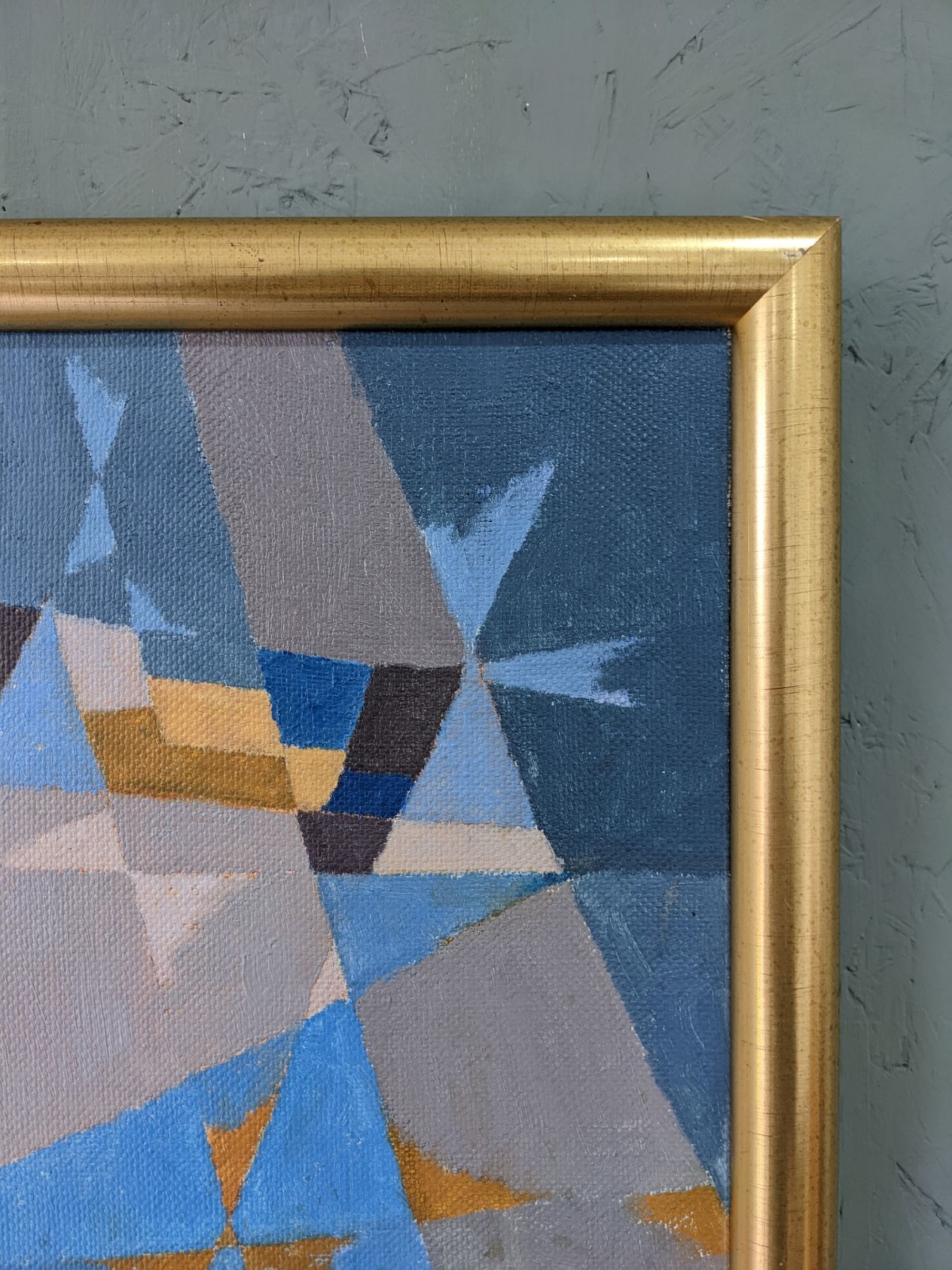 1955 mid-century modern swedish "sea bridge" vintage abstract oil painting, framed
