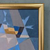 1955 mid-century modern swedish "sea bridge" vintage abstract oil painting, framed