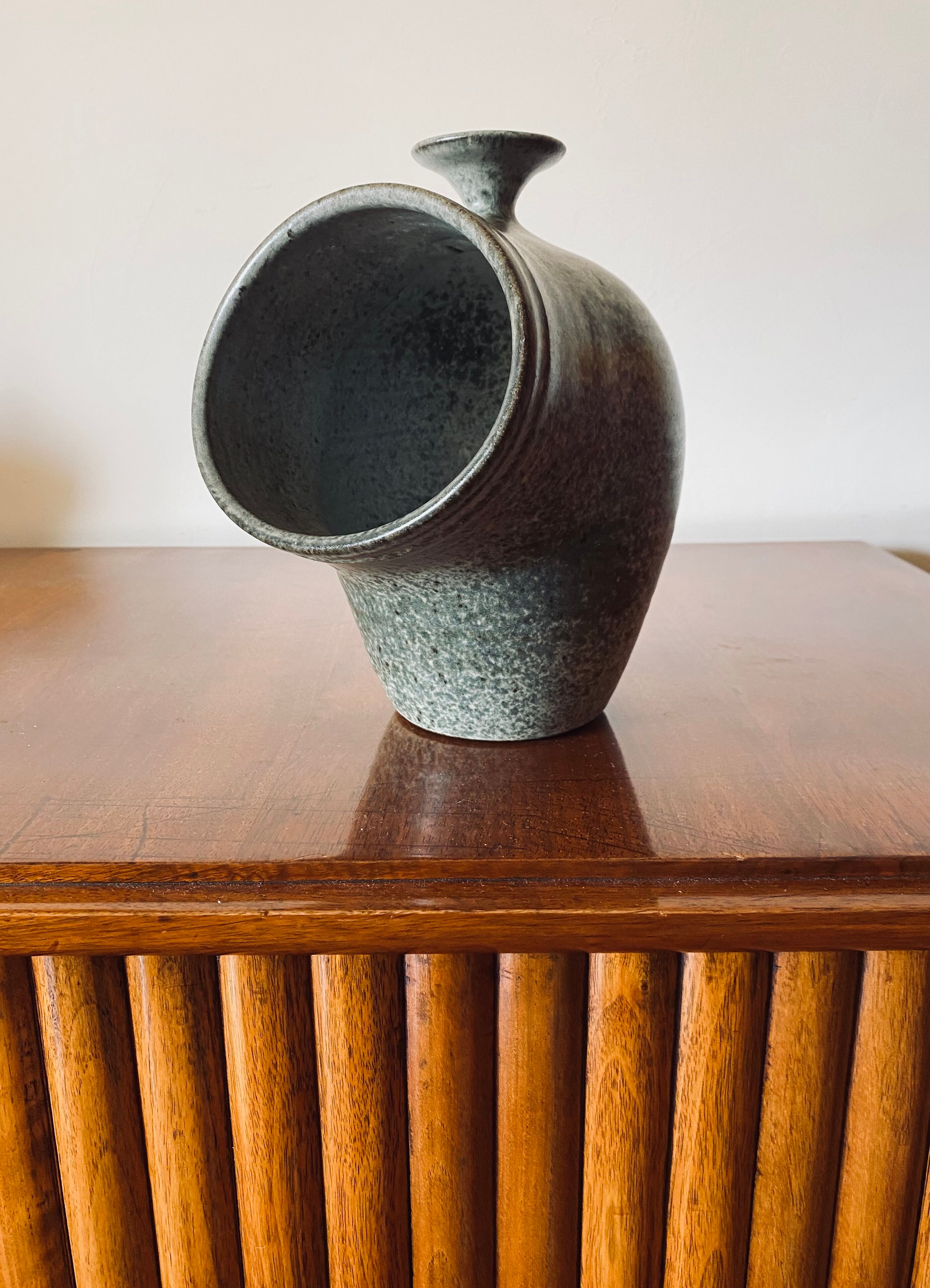 Organic green ceramic vase, France 1960s
