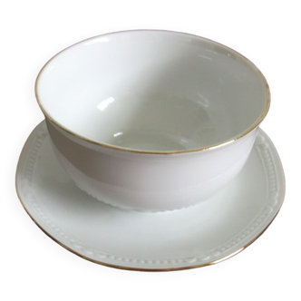 Bol de service en porcelaine blanche de Mittereich bavaria avec soucoupe attachée