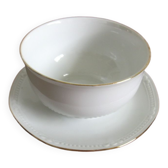 Mittereich Bavaria White Porcelain China Serving Bowl With Attached Saucer