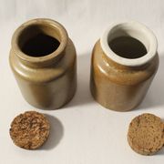 Set of 2 vintage mustard pots in brown glazed stoneware