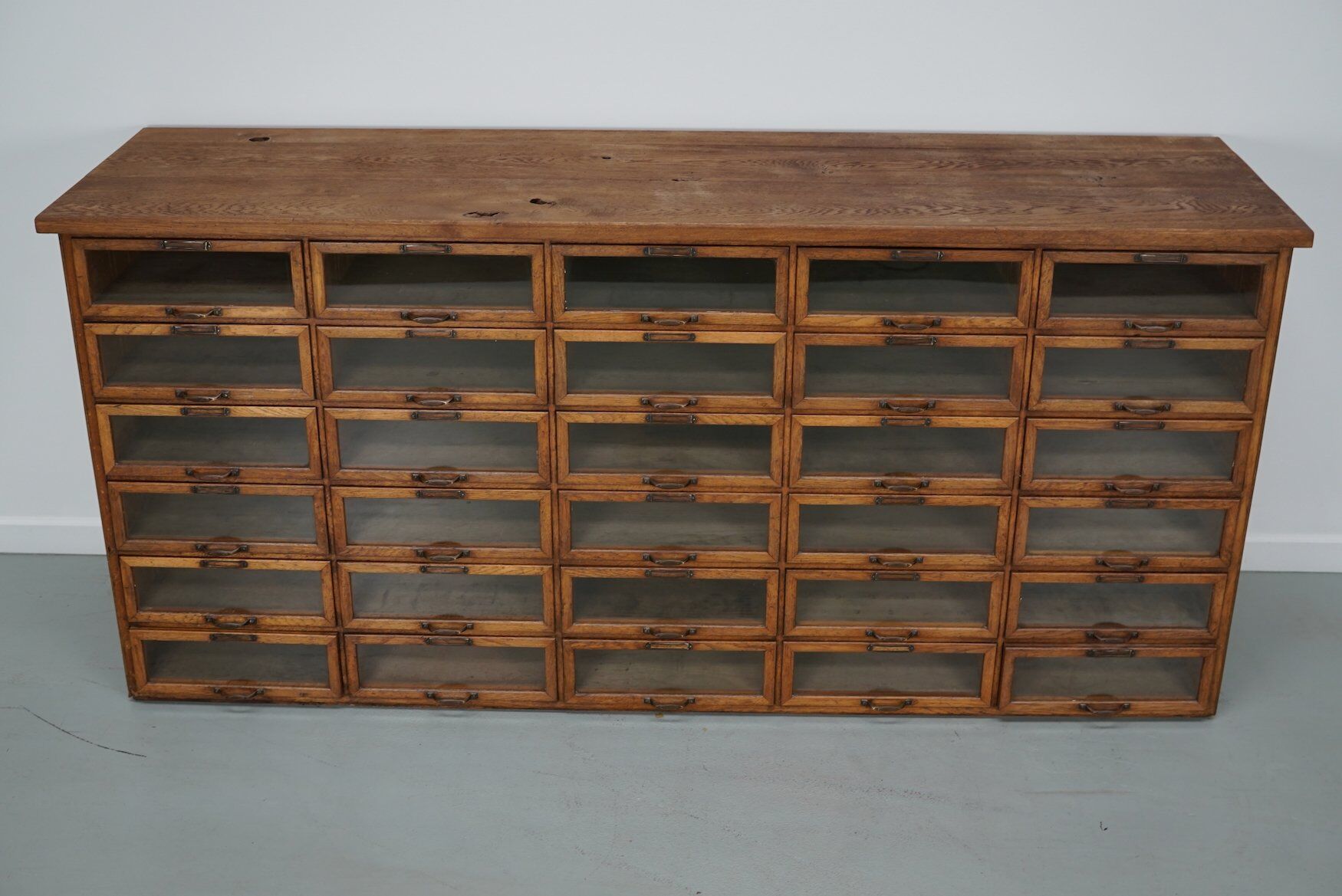Vintage Dutch oak haberdashery shop cabinet, 1930s