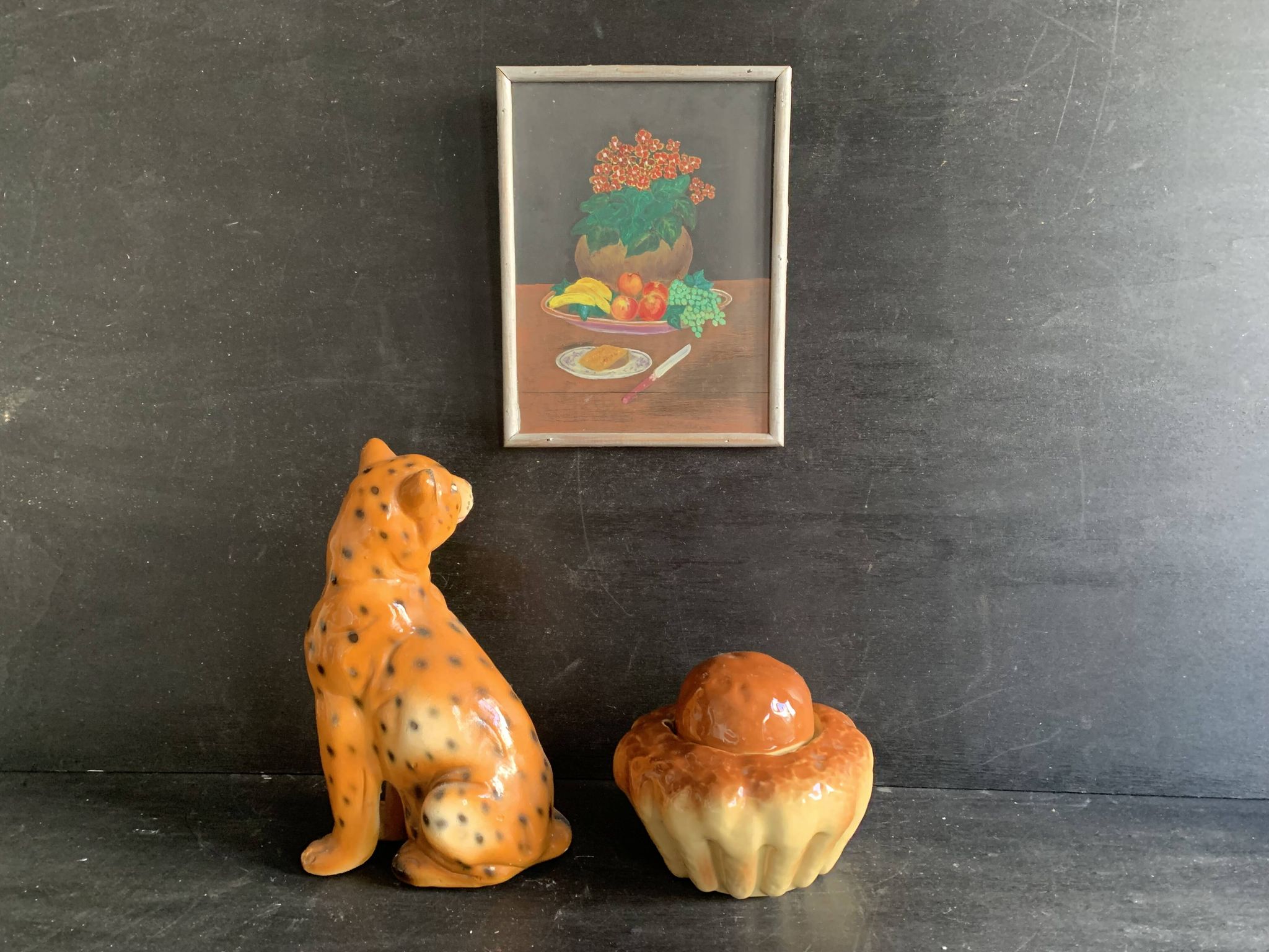 Small naive painting, still life from the 1950s